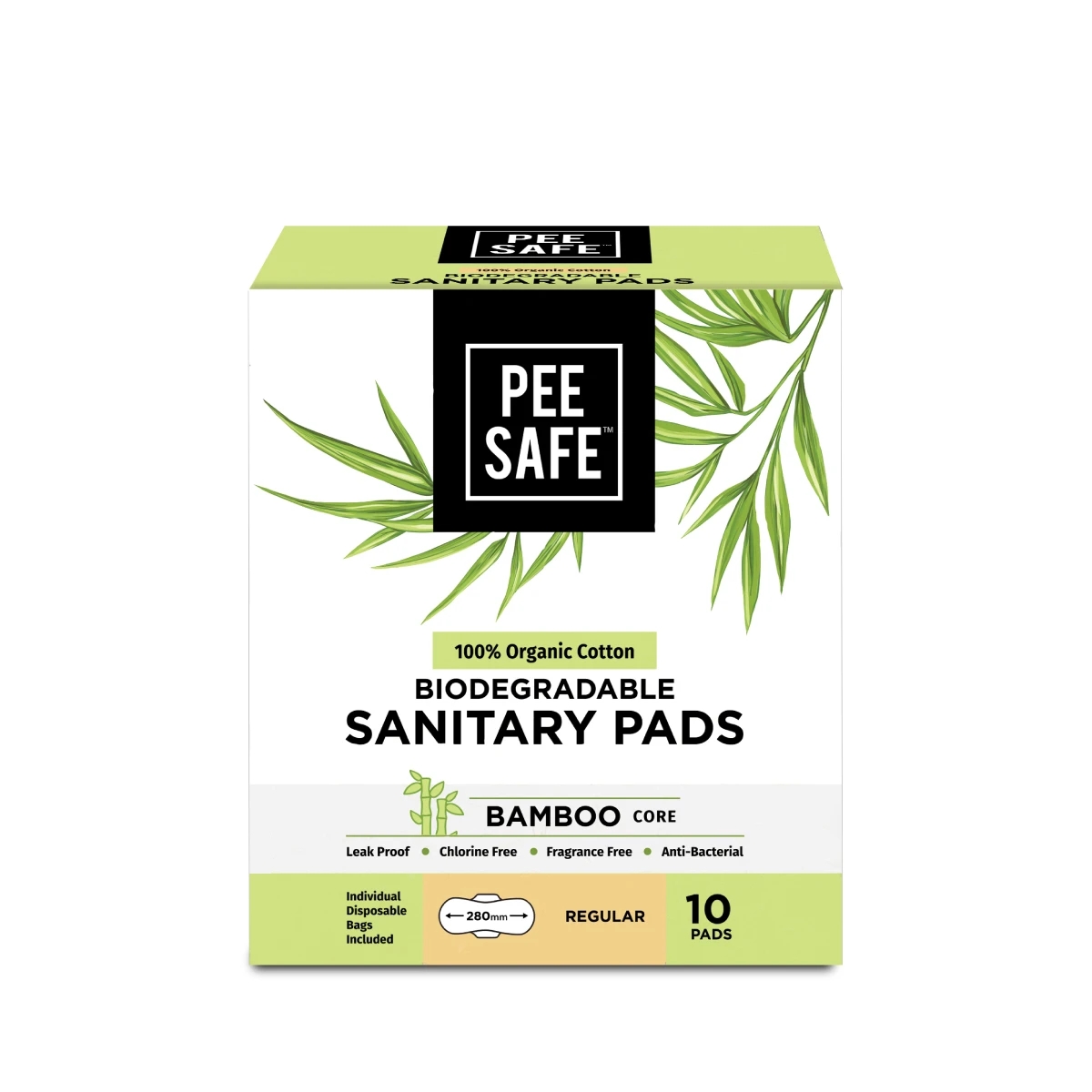 Pee Safe 100% Organic Cotton, Biodegradable Sanitary Pads - Regular (Pack of 10)