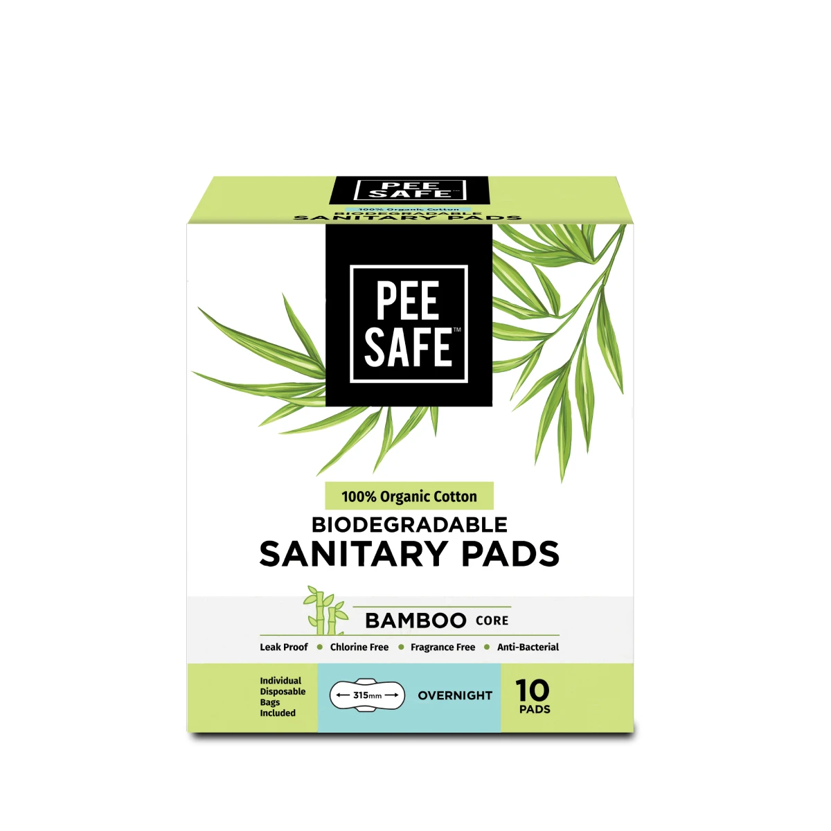 Pee Safe 100% Organic Cotton, Biodegradable Sanitary Pads - Overnight (Pack of 1